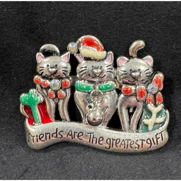 Vintage Christmas Cat Trio Brooch ‘Friends Are The Greatest Gift CP41 - Picture 2 of 5